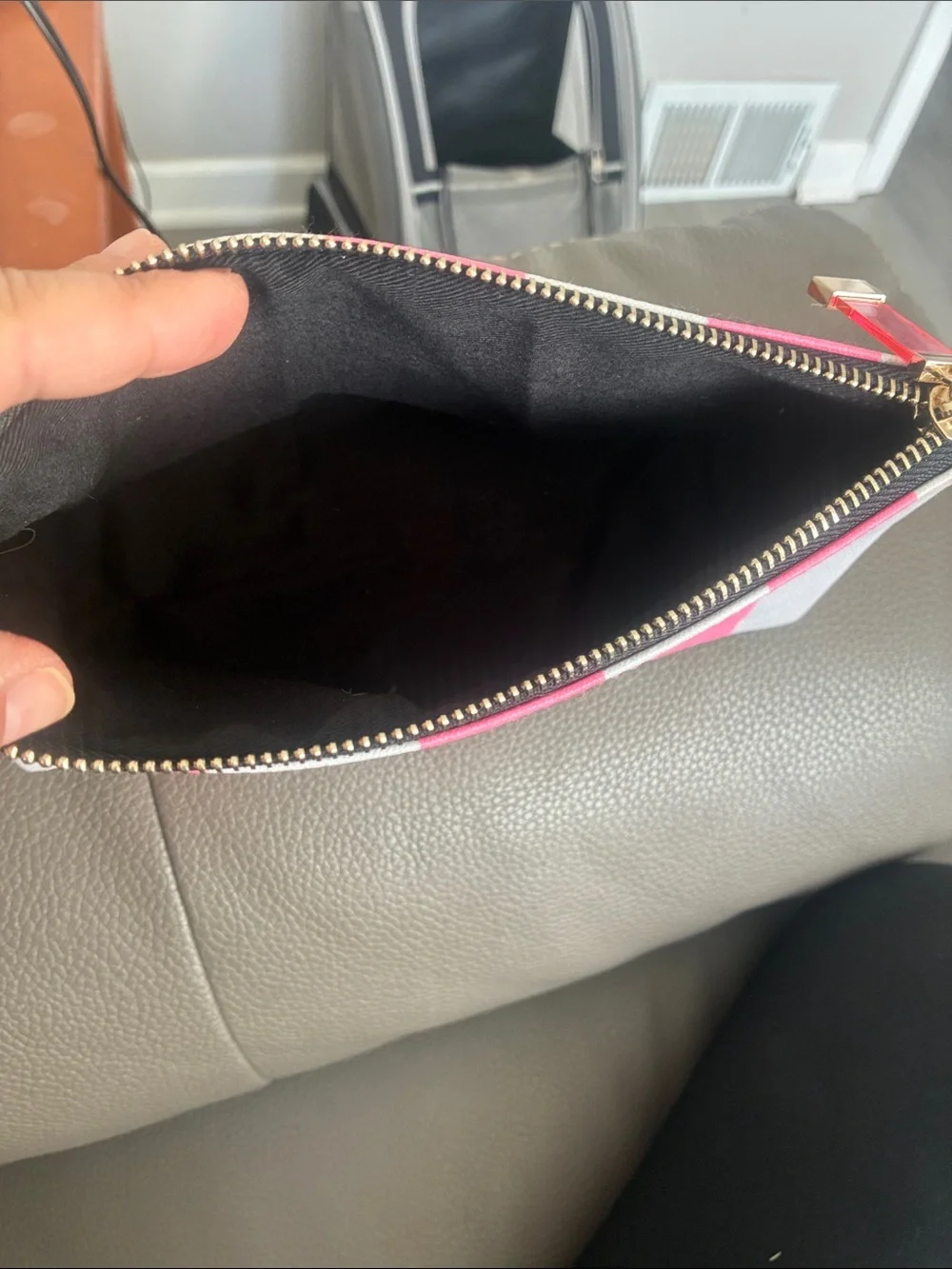 Victoria's Secret Neon Pink and White Signature Stripe Cosmetic Makeup Bag Pouch